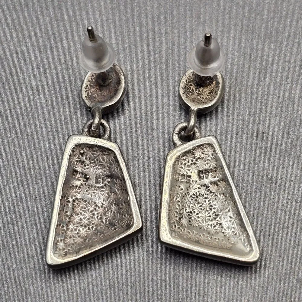 VTG Carol Felley Sterling Silver Abalone Mosaic Dangle Earrings 1" Signed CFJ - Picture 4 of 9